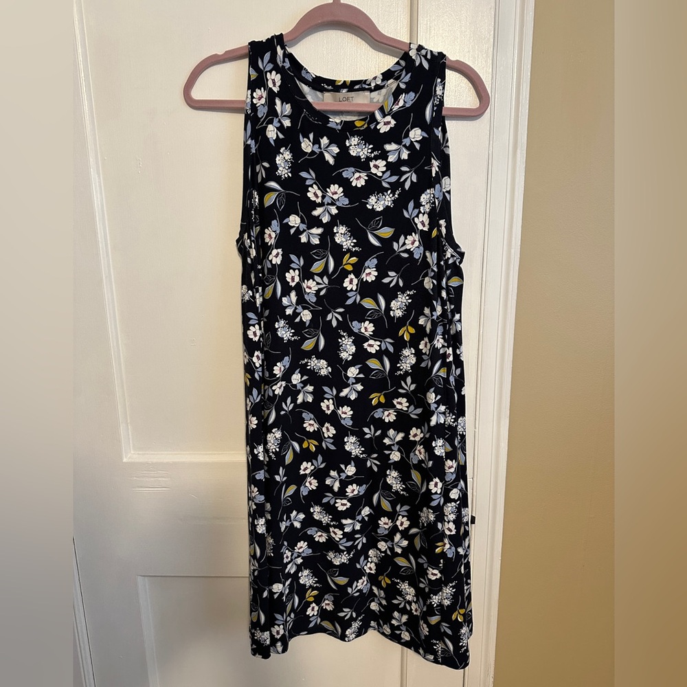 LOFT Navy floral sleeveless dress